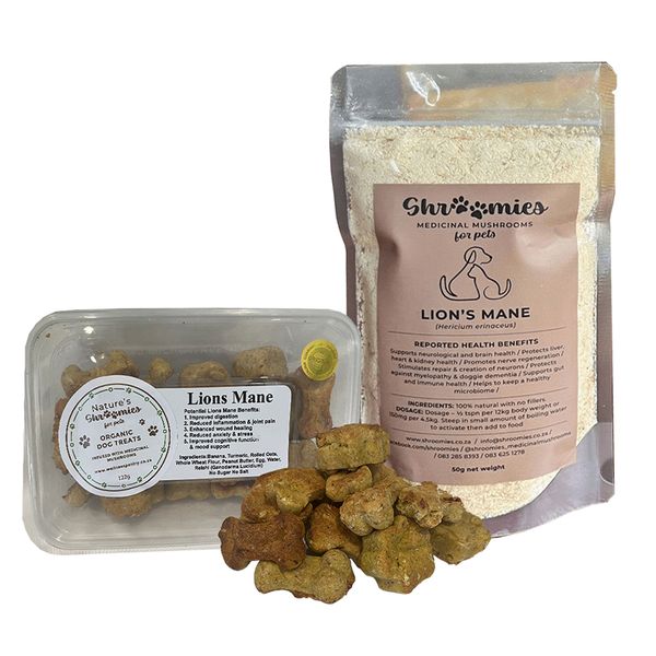 Nature's Shroomies Lion's Mane for Pets 50g plus Lion's Mane Treats 112g