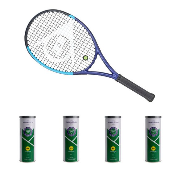 Dunlop FX TEAM 100 G2 Graphite Racket &amp; 4 Wimbledon Sea Level Tins