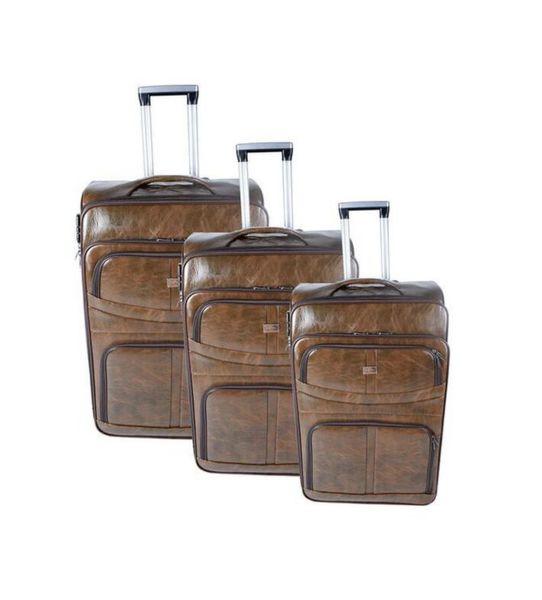 Quality Luggage Set of 3 Leather Travel Suitcase Set -Dark Brown