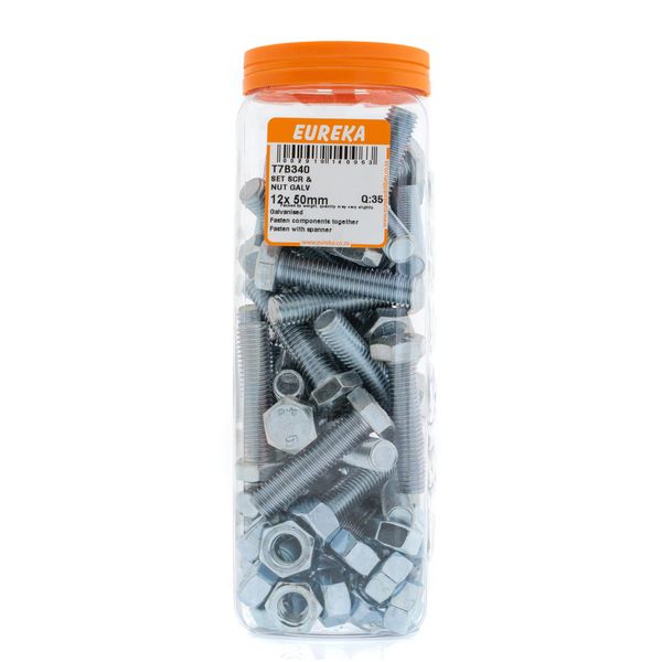EUREKA Set Screw &amp; Nut Galvanised 12 x 50mm Q:35 T7B340