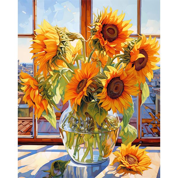 Artikon Paint By Numbers DIY 40cmx50cmx2cm - Sunflowers in Vase by Window