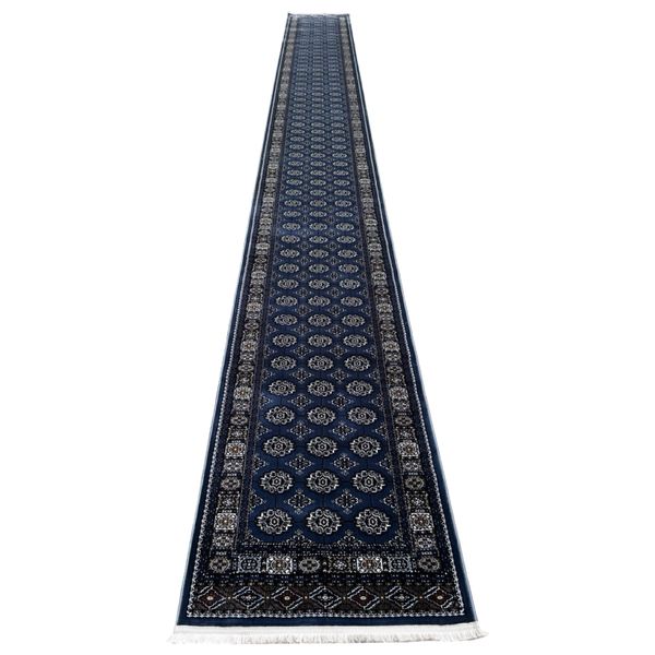 Soft Navy Blue Afghan Bokhara Design Runner Rug 800 x 80cm
