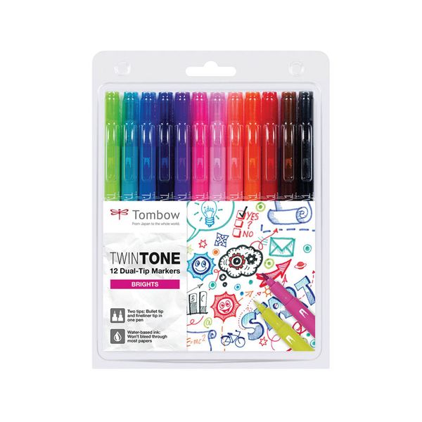 Tombow TwinTone Marker Set, Bright Colours