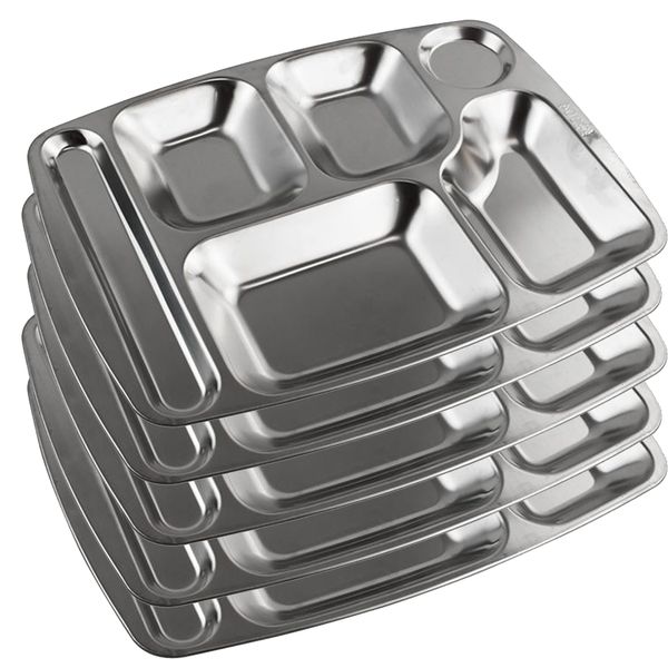 Stainless Steel Plates Divided Serving Platter Trays Portion Control - 10 Pack