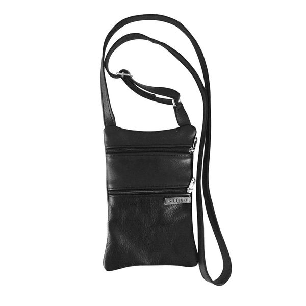 Leather Crossbody Sling Handbag - 2 Zipped Pockets, Black | MIRELLE