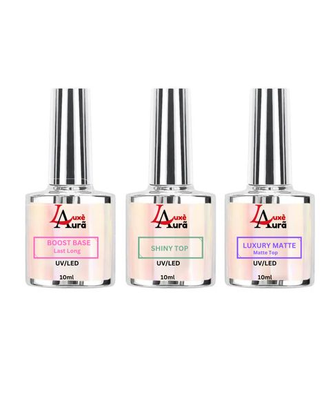 Luxè Aura UV / LED Boost Base , Shinny Top &amp; Luxury Matte Top Nail Trio