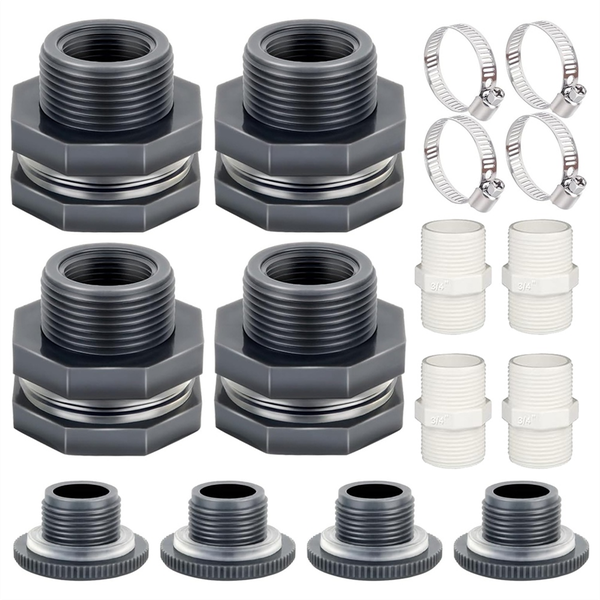 Pvc Bulkhead Fitting 3/4 Inch with Plugs Garden Hose Compatible with None