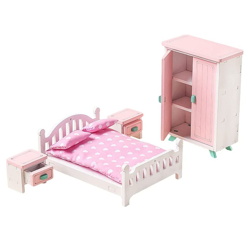 Kid's Wooden Bedroom Doll House Furniture Toy Playset 