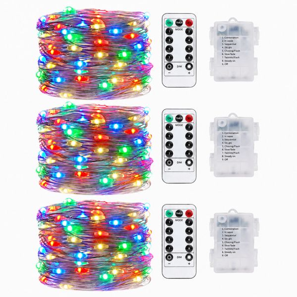 3-Pack Battery Fairy String Lights with Remote, Timer and 8 Flashing Modes