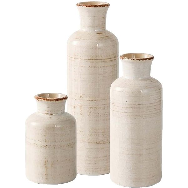 Ceramic Vintage Vase Set of 3 Modern Farmhouse Flowder Vases for Home Decor