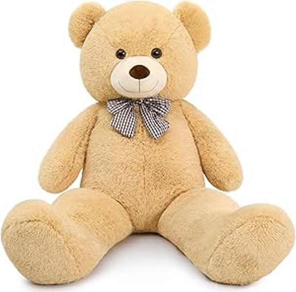 Flexxy The Flexxer Plush soft Giant Teddy Bear With A Bow - Light Brown