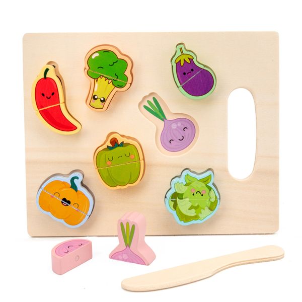 Kids Educational Montessori Pretend Play Wooden Vegetable Cutting Board Set