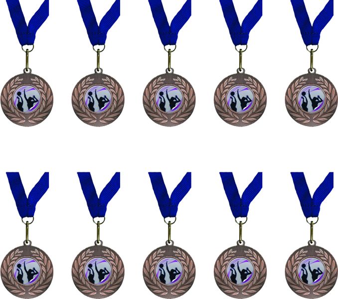 Domed Netball Bronze Medal with Blue Ribbon kit