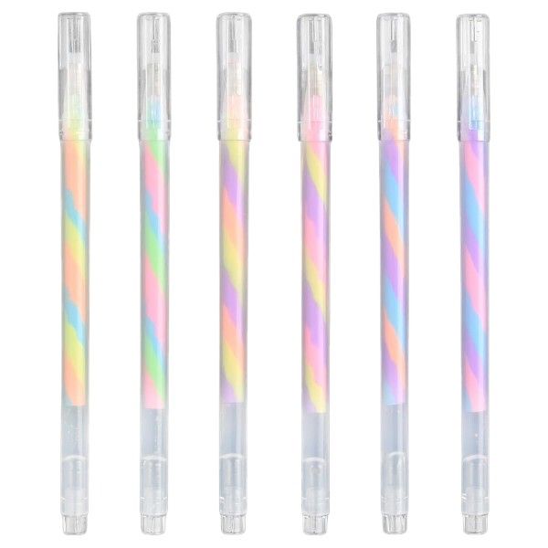 6 Piece - Spiral Ink Effect Pens With Glitter Infused Pastel Colours