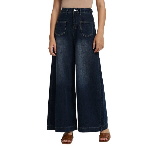 Women's Wide Leg Jeans High-Waisted Loose Fit Floor-Length Drape Pants