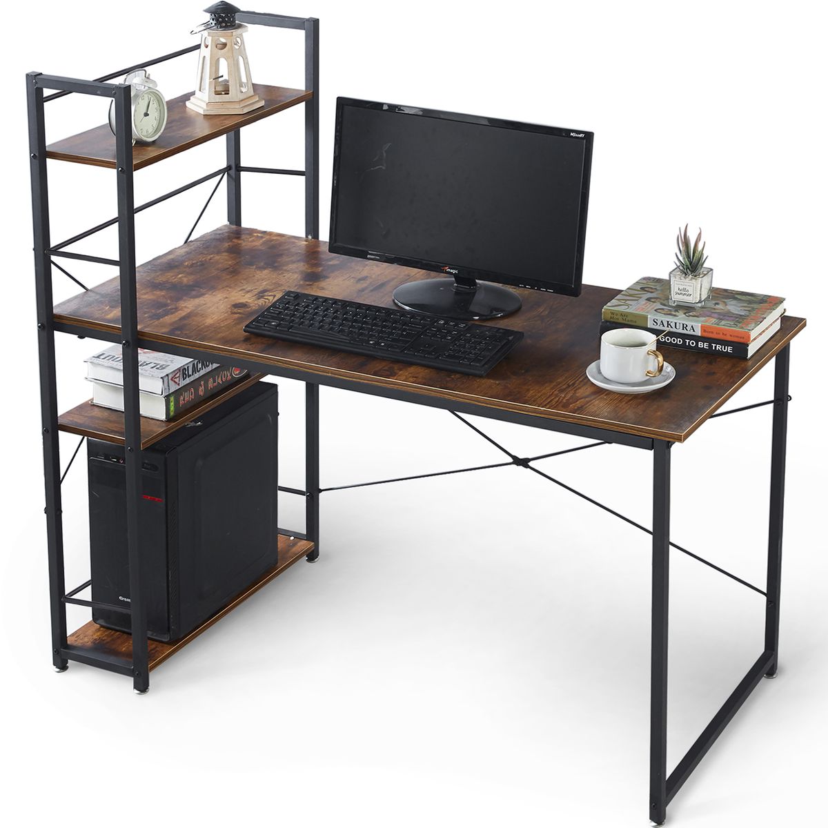 Work Desk Office Computer Table Book Shelf Storage Rack Desk