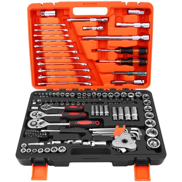 121 Pieces Repair Tool Box Professional Ratchet Wrench Socket Repair Tools Set