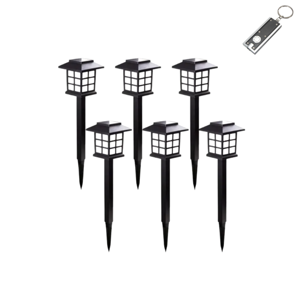 6 Piece Solar Powered Lawn Lamps with LED Keyring Torch