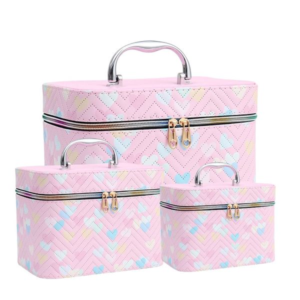 3 In 1 Heart Travel Makeup Vanity Case Easy-to-Carry Cosmetic Organizer