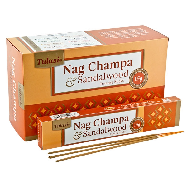 Tulasi Nag Champa &amp; Sandalwood Incense Sticks - 12 Pack