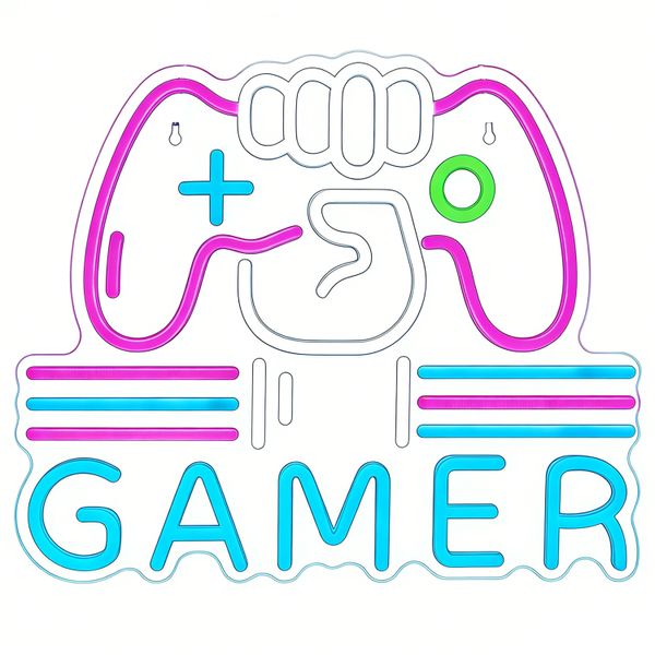 Gamer Neon Sign, Dimmable Colorful Neon Light for Gaming Room Wall Decor