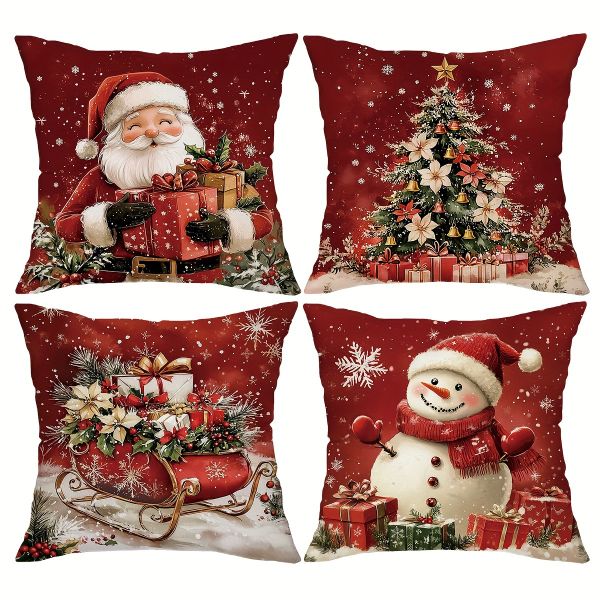 4pcs Retro Christmas Pillow Covers, 18x18 Inch, Zippered
