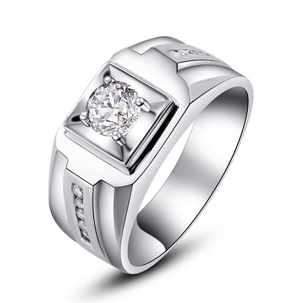 Bold Men's CZ Ring - 925 White Gold Plated Cubic Zirconia Fashion Band