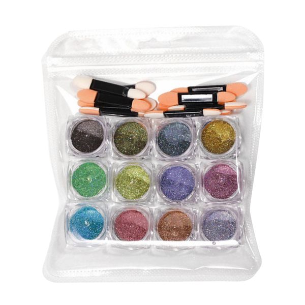 12 Colors Metallic Mirror Nail Powder with 10 Brush Manicure Chrome