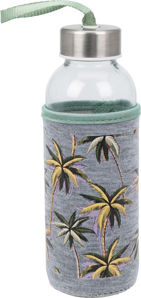 Glass Drinking Bottle with Carrying Loop - Palm Tree Sleeve - 400ml