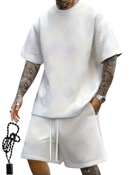 T-Shirts For Men + Casual Shorts + Necklace Men's Summer Outfit 3pc - White