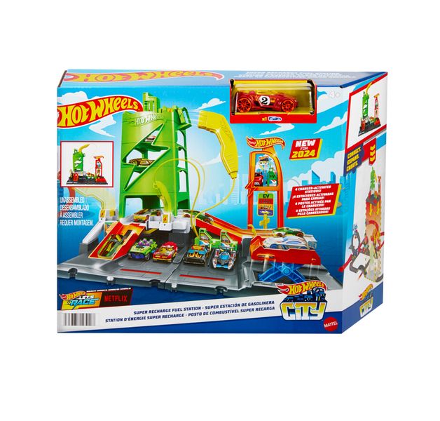 Hot Wheels City Super Recharge Fuel Station With 1:64 Scale Toy Car - HTN79