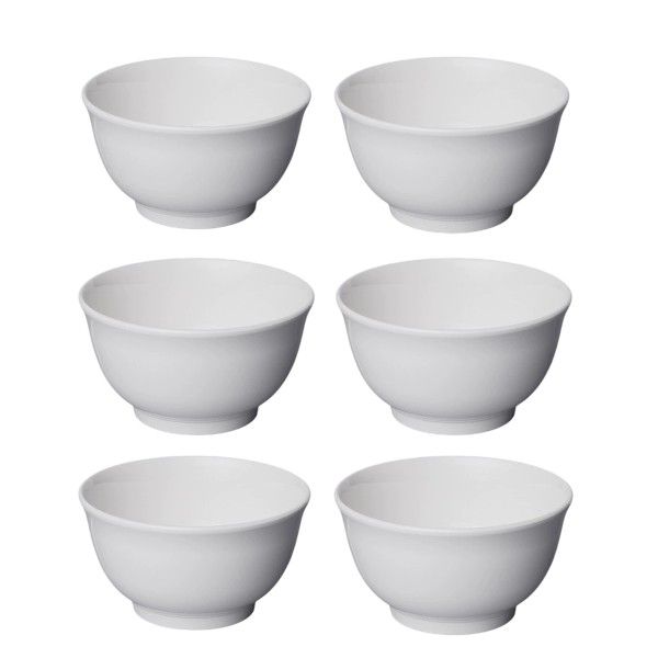 6 Piece Classic Porcelain Rice Bowl Set - White