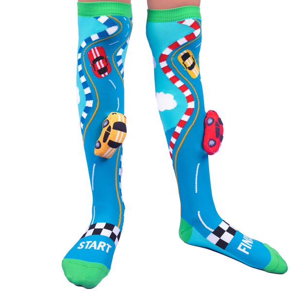 Madmia Racing Cars Knitted Knee-High Socks, 3D Attachment Ages 6-99