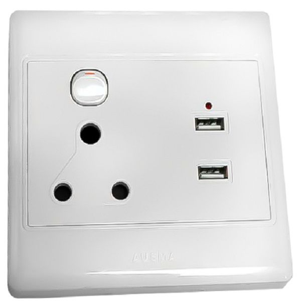 Ultra-Link Single Switch Socket with 2 USB Slots - White