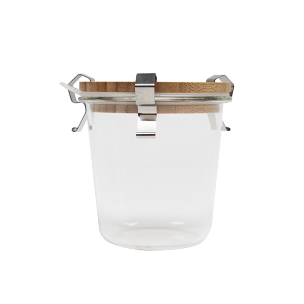 Jar with Wooden Lid &amp; Metal Clips - Set of 2
