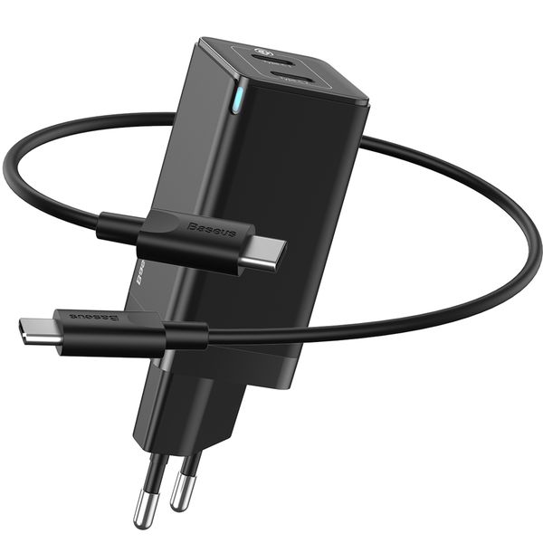 Baseus 45W GaN 2x USB-C Mini Quick Charger (EU)+TypeC to TypeC 60W Cable