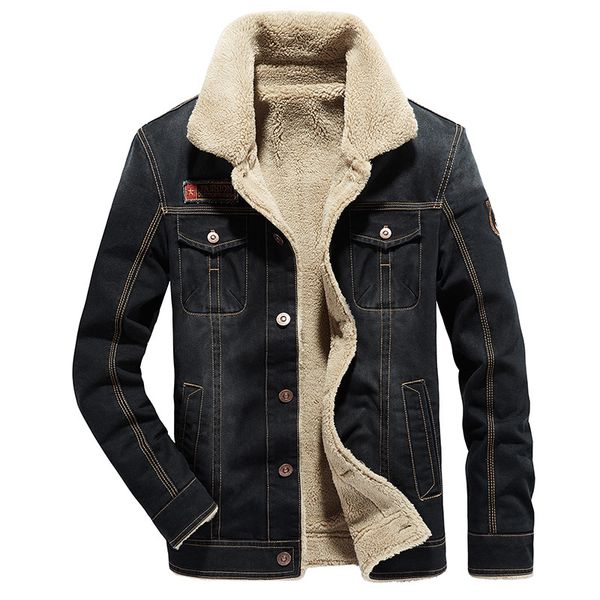Men's Casual Warm Denim Jacket-Black