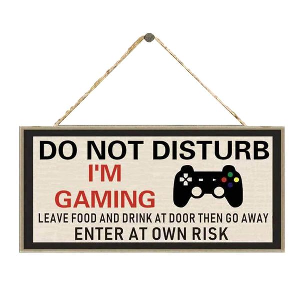 GameLocked - Vintage Wooden Gamer Door Plaque + Woven Hanging String
