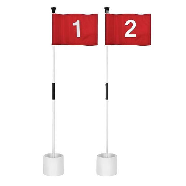 Mini Golf Flag Set with Fiberglass Poles, Cups &amp; Nylon Flags - Red