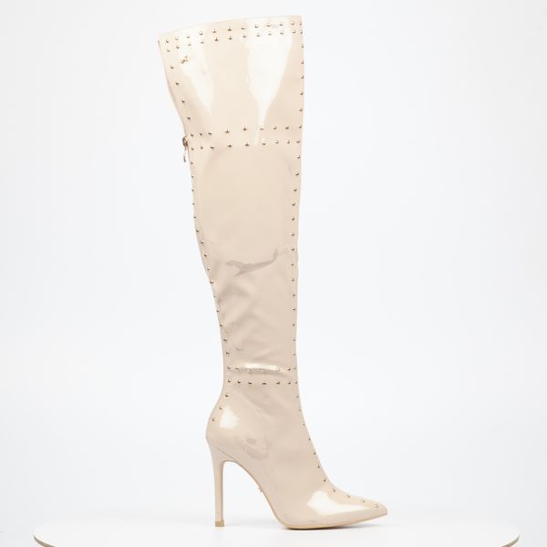 Rock &amp; Co Mugshot 1 Women Faux Patent High Heel Long Boots - Nude
