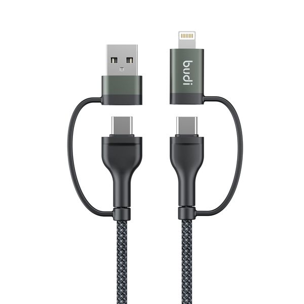 Budi 65W PD 4-in-1 Fast Charging USB-A/USB-C Cable Nylon Braided