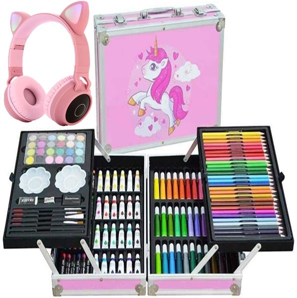 Kids Unicorn Art Set in Box With Cat Ear Headphones Combo -Pink