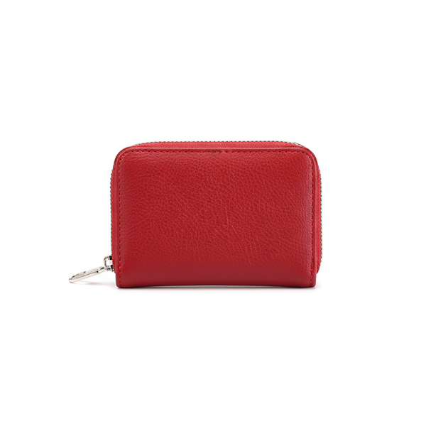 Blocking Zippered Leather Card Holder Wallet - Red