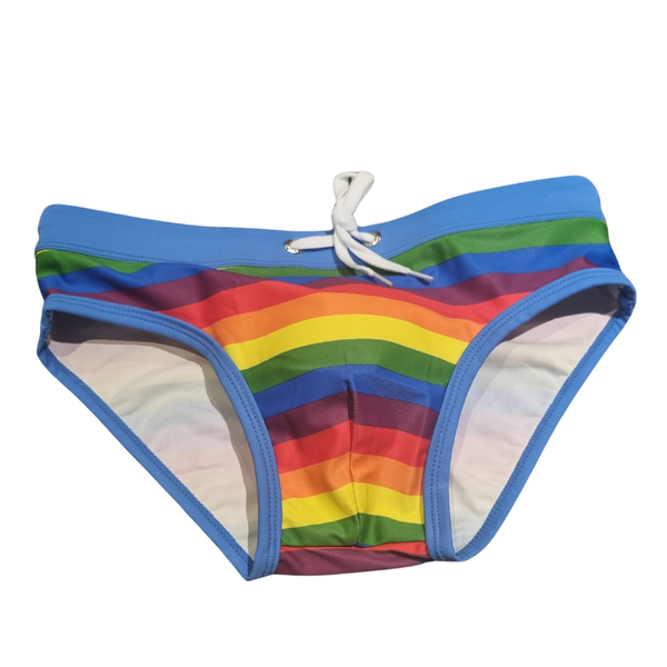 Men's Trendy Multicolor Rainbow Pride LGBTQI+ Striped Swim Brief / Swimwear