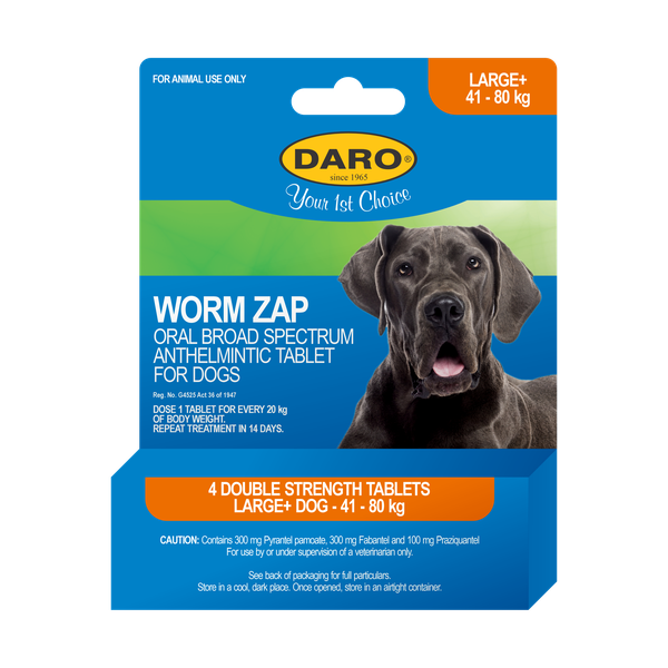 DARO WORM ZAP TABLET LRG DOGS 41-80kg (6 pack)