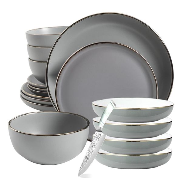 17 Piece - Luxurious Glossy Reactive Glaze Round Dinnerware Set
