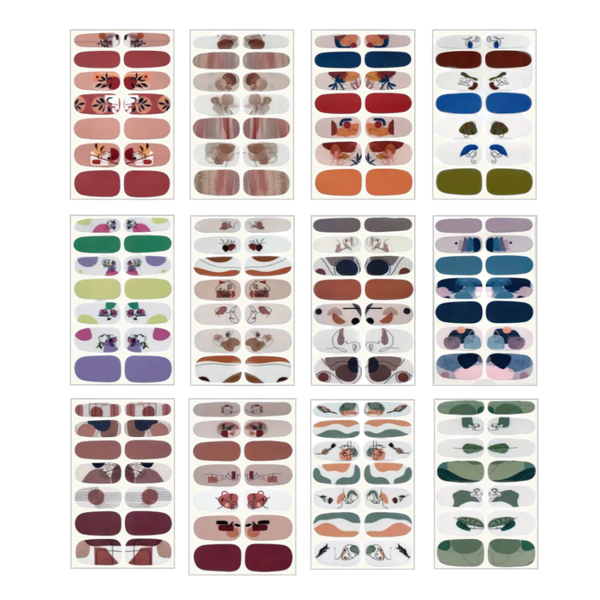 12 Sets of Boho Modern Art Nail Stickers- Full Wrap Self-Adhesive DIY Nails