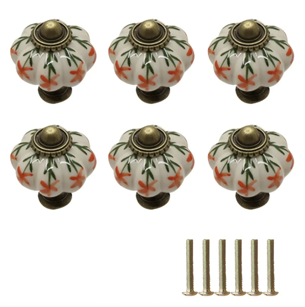 Vintage Antique Ceramic Drawer Pulls Pumpkin Knob (4cm) - 6 Piece