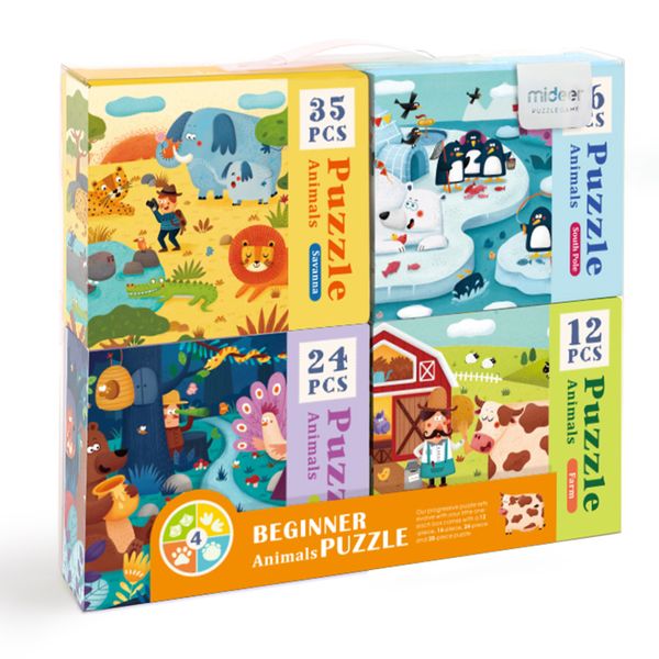 Mideer 4-in-1 Animals Puzzle Set: Farm, Forest, Snow &amp; Jungle