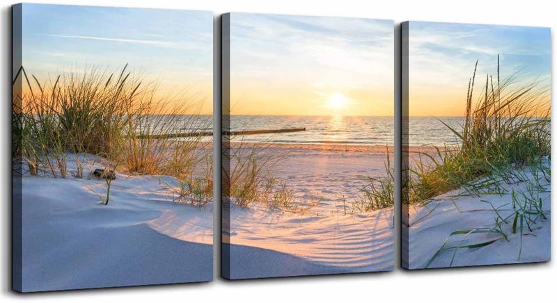 Blue sun beach Brown, Yellow Cotton Canvas cm Home Decor Wall Art